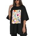 thumbnail image 4 of Plus Size Shirt for Women Black Tops for Women Short Sleeves Shirt for Women Watercolor Flower1 T Shirt Crewneck Shirt for Women XL, 4 of 5