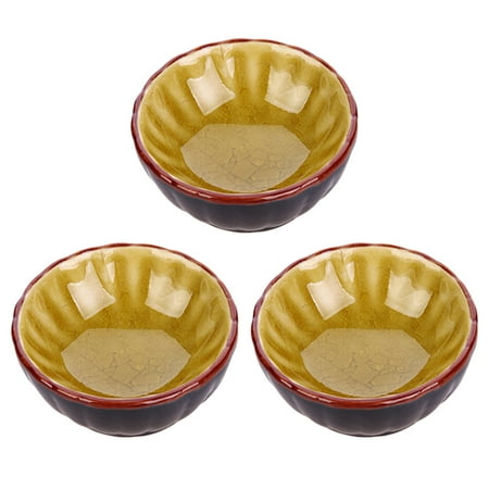 

3PCS Ceramic Ice Crack Condiment Seasoning Dipping Bowl Porcelain Sauce Vinegar Dip Dish Plate for Kitchen BBQ (Yellow)