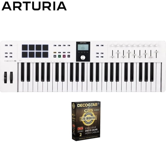 Arturia 231521 KeyLab Essential 49 mk3 49-Key USB MIDI Controller Keyboard White Bundle with CPS Exclusive 26 Month Protection Pack (BEACH-CPS-26M500ATV)
