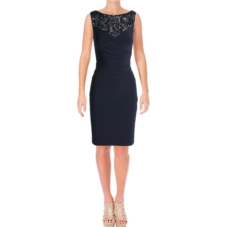 Sequin Yoke - Lauren Ralph Lauren Womens Sequined Yoke Gathered Waist Cocktail Dress
