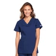 thumbnail image 1 of Top médico para mujer con cuello en V, ropa de trabajo original con paneles traseros de punto acanalado, talla grande WW645 3XL Azul marino, 1 of 5
