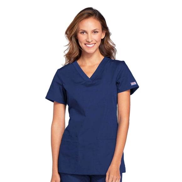 Top médico para mujer con cuello en V, ropa de trabajo original con paneles traseros de punto acanalado, talla grande WW645 3XL Azul marino
