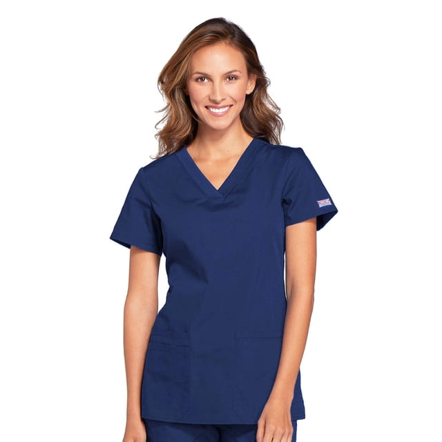 Top médico para mujer con cuello en V, ropa de trabajo original con paneles traseros de punto acanalado, talla grande WW645 3XL Azul marino