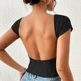 thumbnail image 6 of ZyeKqe Going out Tops for Women Short Sleeve Shirts Backless Crop Top Ribbed Knit Slim Fitted Basic TeesS-XXL, 6 of 8