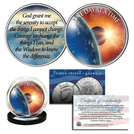 - ONE DAY AT A TIME Sun Moon Earth Pray 2-Sided JFK Half Dollar Holy Spirit Coin