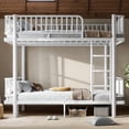 thumbnail image 2 of Leumius Full over Full Bunk Bed Frame with Ladders & Guardrails, Metal Bunk Bed Frame with Upgraded Safety Round-Pipe Design, Can Transformed into 2 Platform Bed for Teens Adults White, 2 of 8