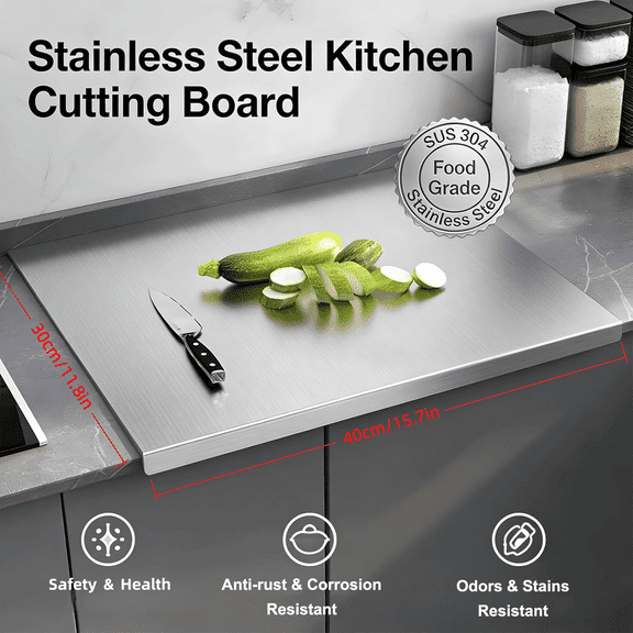 Stainless Steel Cutting Board for Kitchen, Large 304 Chopping Boards, Suitable for Meat Vegetables Bread and Baking, Kitchen Accessories, 40*30cm