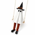 thumbnail image 2 of Luckky 6 FT Large Hanging Swing Ghost with Witch Hat & String Lights,Eerie Halloween Outdoor Hanging Ornament for Porch Patio Front Entrance Yard Party Decor, 2 of 7