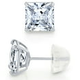 thumbnail image 1 of 14K White Gold Stud Earrings Princess Silicone 2.5ct Cubic Zirconia CZ, 1 of 2