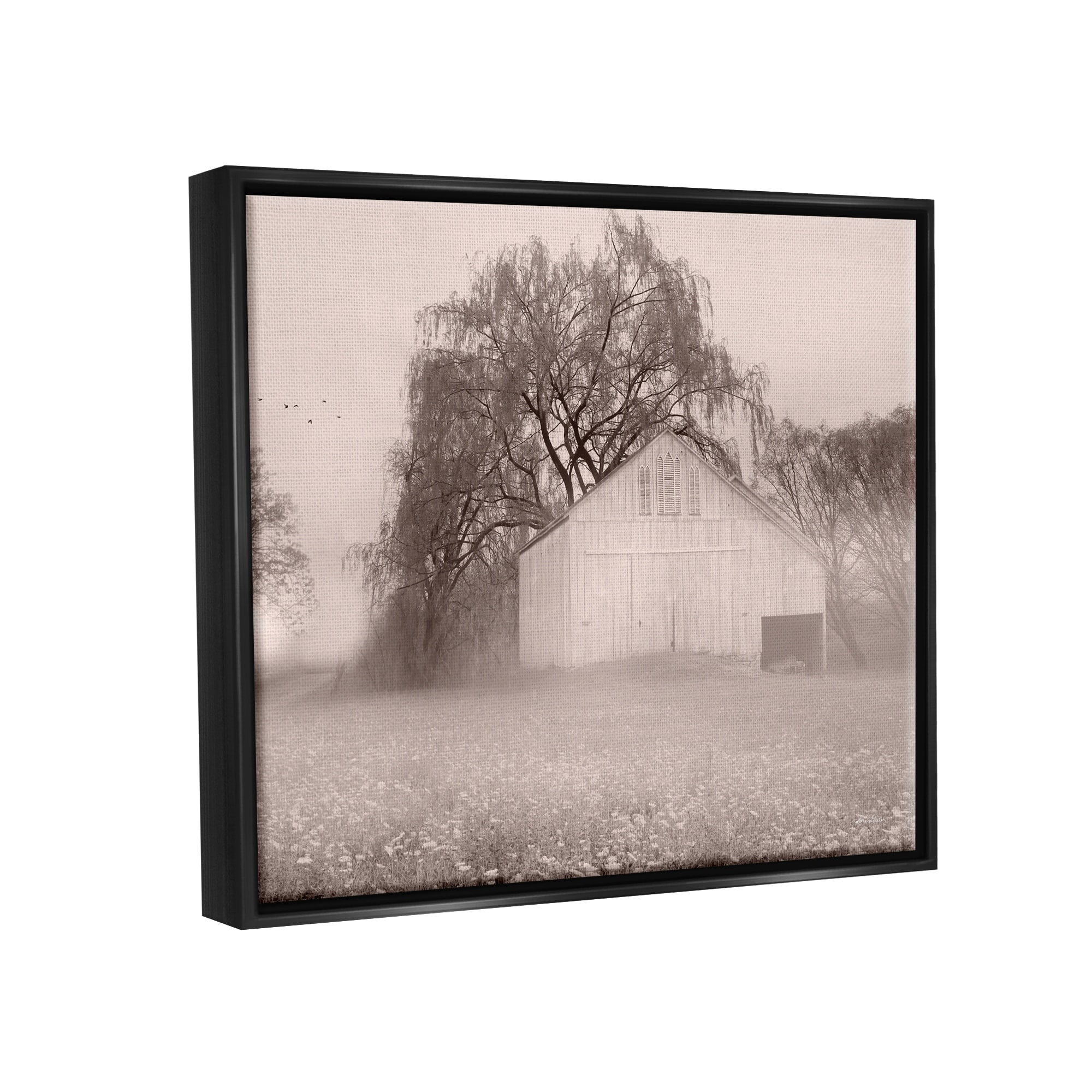 Stupell Industries Quaint Wildflower Meadow Countryside Barn Farmland Fog Photograph Jet Black Floating Framed Canvas Print Wall Art, Design by Lori Deiter