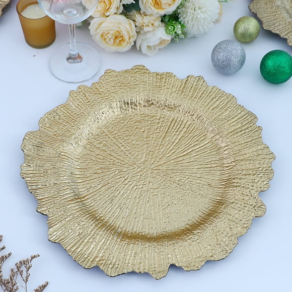 6pcs,12.6inch,Golden Reef Plastic Charger Plates, Reusable, and Shatter-Resistant Perfect for Wedding, Party, Christmas Yellow 13 inches