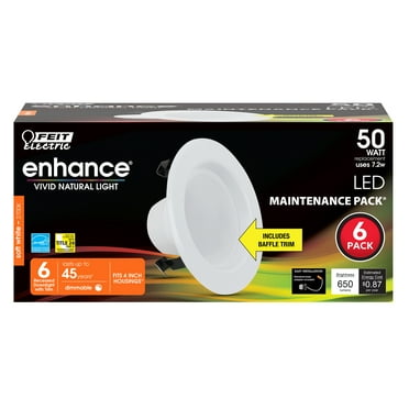 Feit Electric Enhance 4" Integrated LED 7.2W (50W Equivalent) White Baffle Trim Recessed Lights 6-Pk