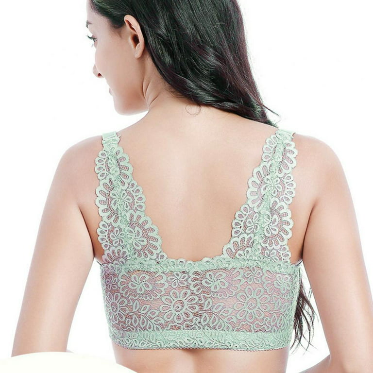  Womens Front Closure Plus Size Full Coverage Lace Underwire  Racerback Bra Ivy Green 34B