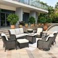 thumbnail image 2 of Ovios 9 Pieces Outdoor Patio Furniture with 30 Inch Fire Pit Table CSA Approved Grey Wicker Conversation Set with 360 Degree Swivel Rocking Chair, 2 of 8