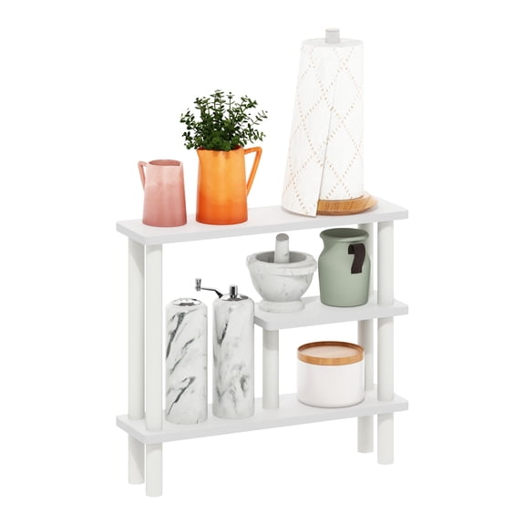 Furinno Turn-N-Tube 3-Tier Narrow Bathroom Storage Shelf, Toolless Assembly White Storage Rack, Space Saving Shelf, for Bathroom, Living Room, Entryway, Plain White