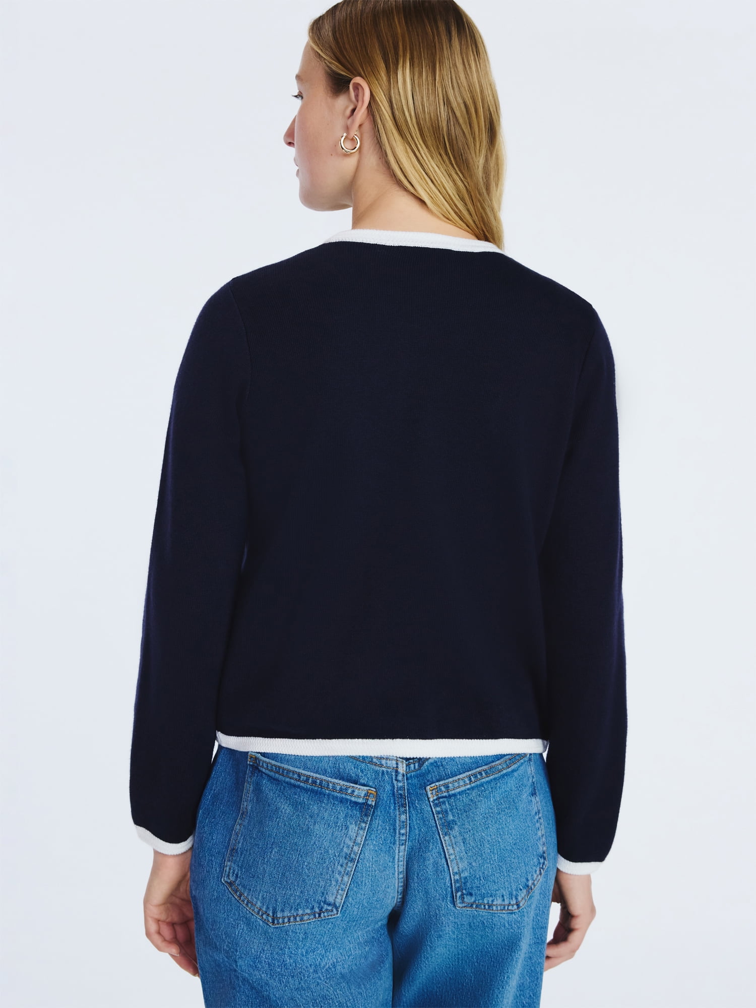 Free Assembly Women's Tipped Patch Pocket Cardigan Sweater, Lightweight, Sizes XS-XXL