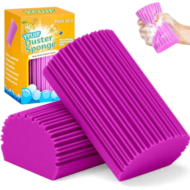 YFUIF 2-Pack Damp Clean Duster Sponge, Magic Eraser Sponge Baseboard Cleaner Tool, Dusters for Cleaning Blinds, Glass, Vents, Railings, Mirrors,Window Track Grooves and Faucets