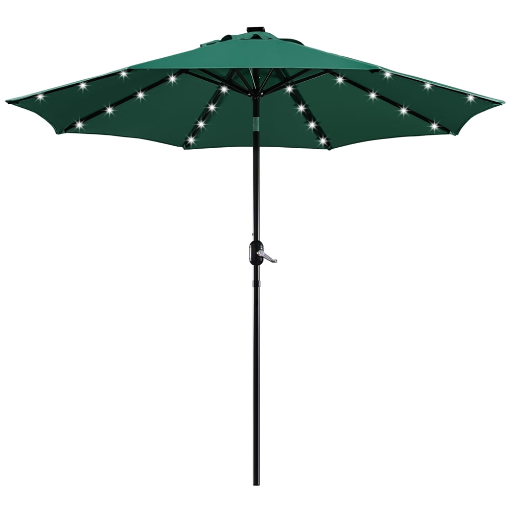 Renwick 9' Dark Green Octagon Market Patio Umbrellas, Solar Lighted