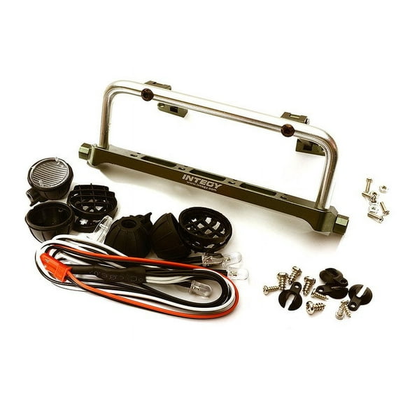 Integy RC Toy Model Hop-ups C28502GUNSILVER Realistic Roof Top 4 LED Light Bar Cage 125x41mm for 1/10 Scale Crawler