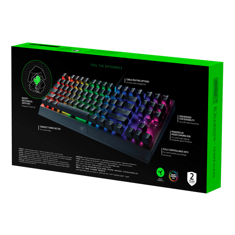 Razer BlackWidow V3 Tenkeyless Wired Mechanical Gaming Keyboard for PC with  RGB Chroma, Green Switches, Black 