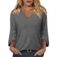 thumbnail image 3 of Nestiefly Womens Tops 3/4 Length Sleeve Dressy Casual Blouses for Women 2026 Trendy Crew Neck T Shirts Summer Clothes Gray 3XL, 3 of 7