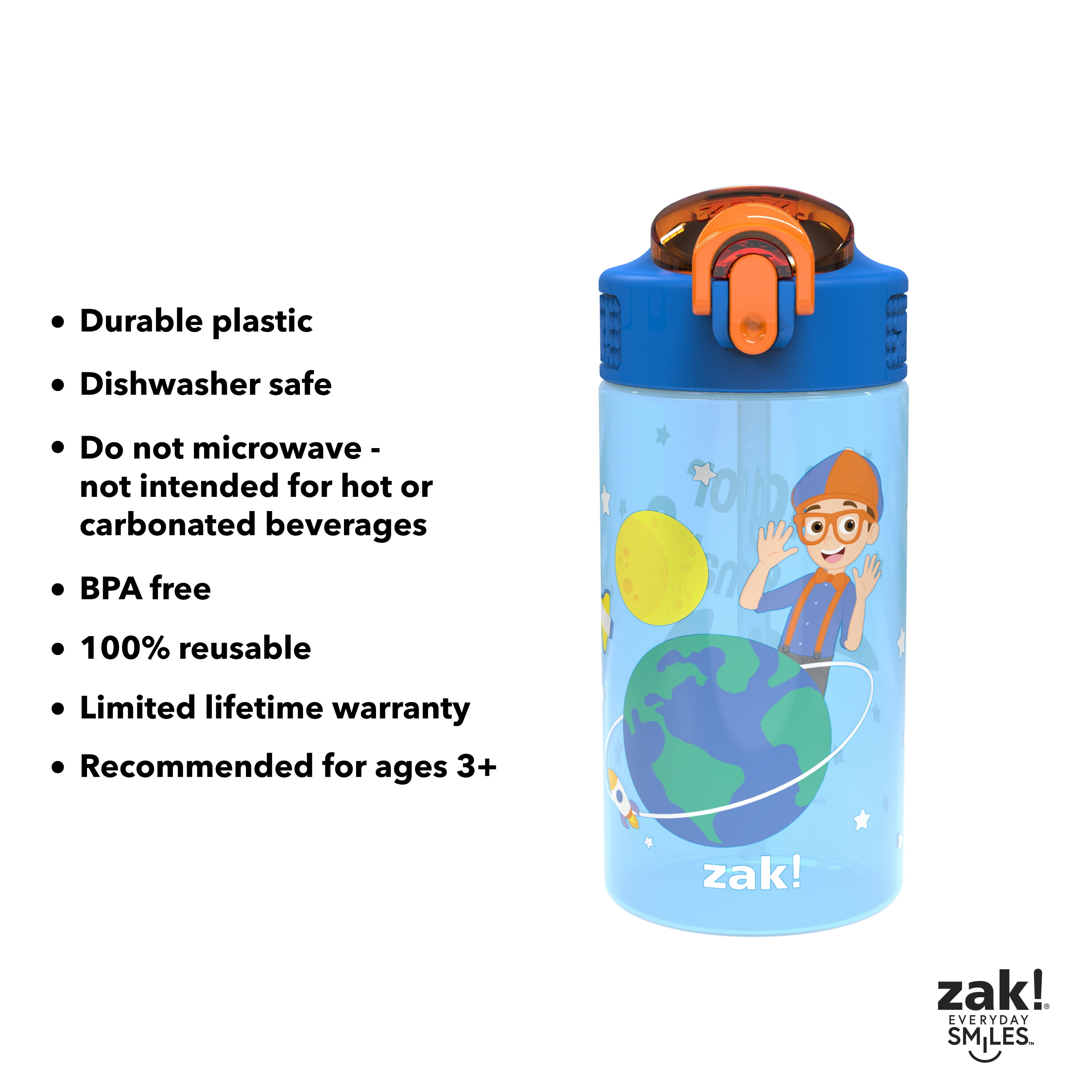Zak Designs Bluey Kids Durable Plastic Spout Cover and Built-in Carrying Loop Leak-Proof Water Design for Travel (16oz 2pc Set) Bluey Bottle 2pk 2 Co