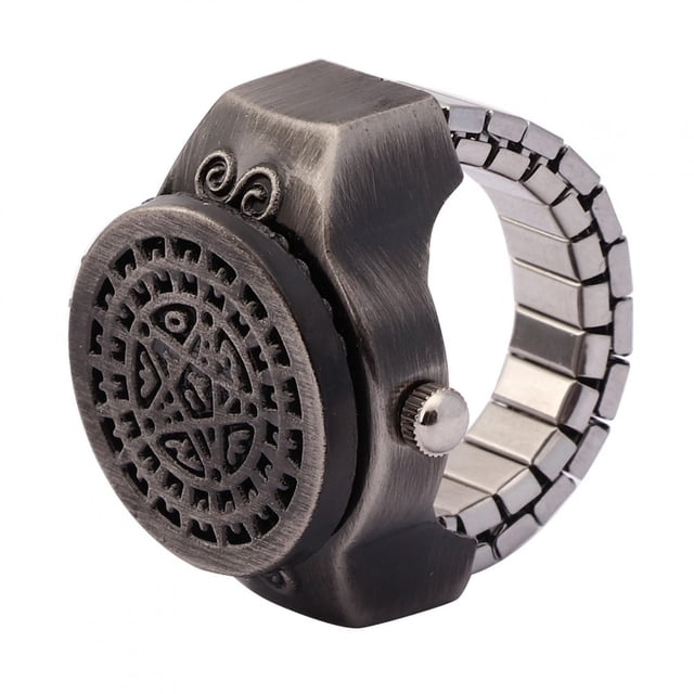 Reloj con anillo de dedo con tapa abatible estilo vintage, reloj de cuarzo creativo, para hombres, para Navidad, día de San Valentín, color negro Ecomeon no