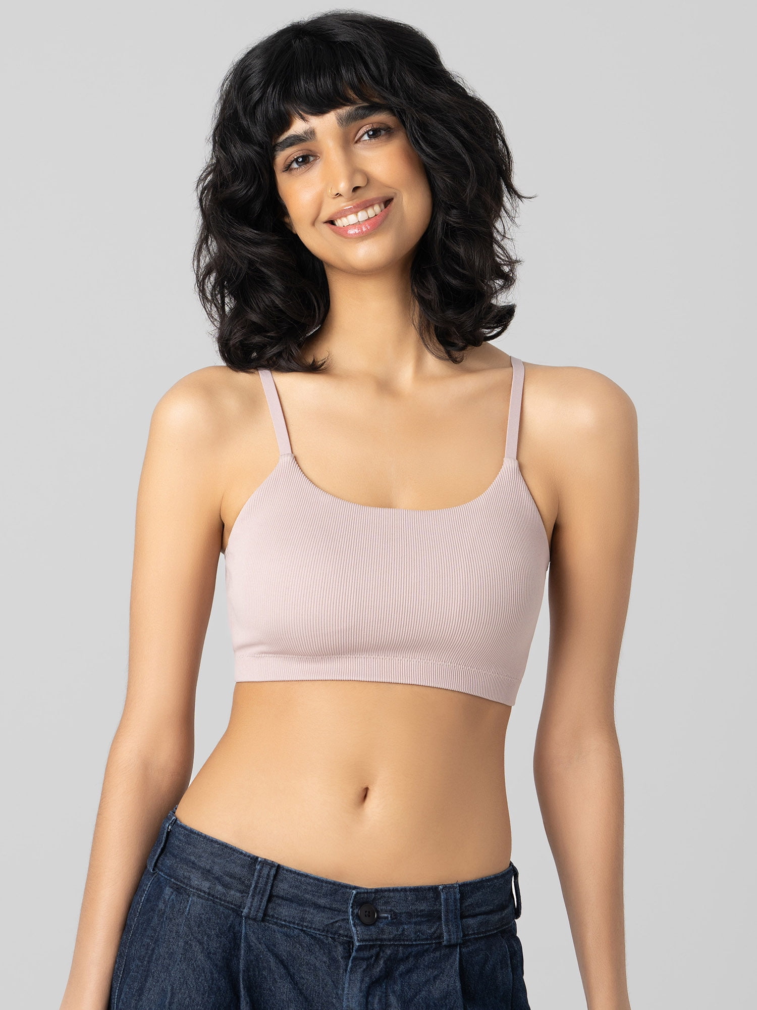 No Boundaries Women's Seamless Ribbed Cami Bralette, Sizes XS-XXXL