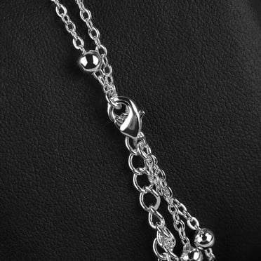 Silver Plated Double Chain Anklet With Bead Accents – 8+2 Inch Extension, Women's Foot Jewelry A38
