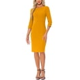 thumbnail image 2 of Vestido Vintage para Mujer INSPIRE CHIC de Manga 3/4, Vestidos Sheath para Usar en el Trabajo, S Amarillo, 2 of 6