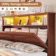 thumbnail image 5 of Farmhouse Bed Frame with 6 Storage Drawers, Queen Size Wood Platform Bed with Headboard Bookcase and Built-in Charging Station, LED Lights, Reddish Brown,Modern Bedroom Furniture, 5 of 9