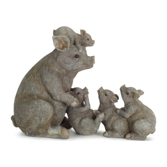 Melrose Resin Set Of 2 Pig Family Statue With Brown And Grey Finish 74661DS