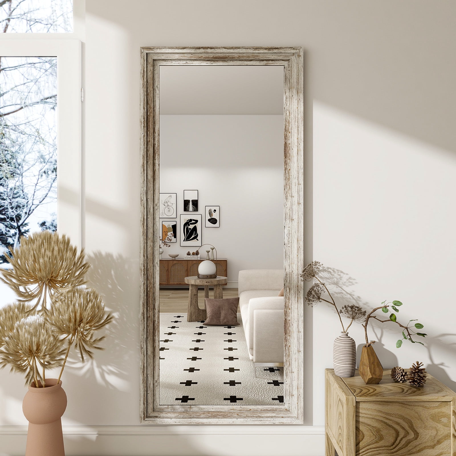 BEAUTYPEAK 21"x 64" Classic Paulownia Wood Framed Rectangle Full Length Mirror, White