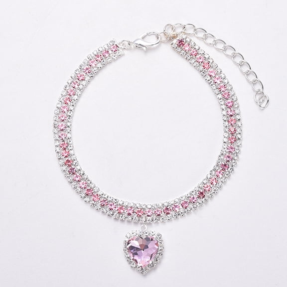 Pet Collar with Diamonds, Crystal Diamond Elastic Heart Pendant Wedding cat and Dog Small pet Necklace Jewelry M Pink