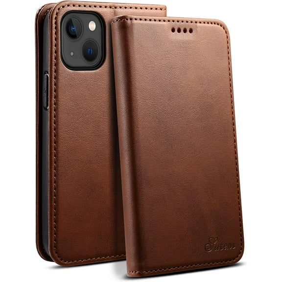 Case for iPhone 15, Luxury PU Leather Wallet Folio Phone Case with Kickstand Card Holder Magnetic Flip Shockproof Protective Cover for iPhone 15 (6.1 inch), Brown