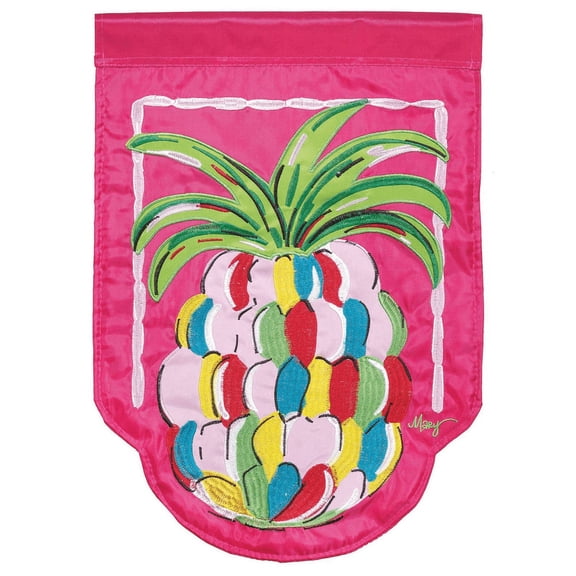 Magnolia Gardens M011352 13 x 18 in. Double Applique Welcome Pineapple Polyester Garden Flag