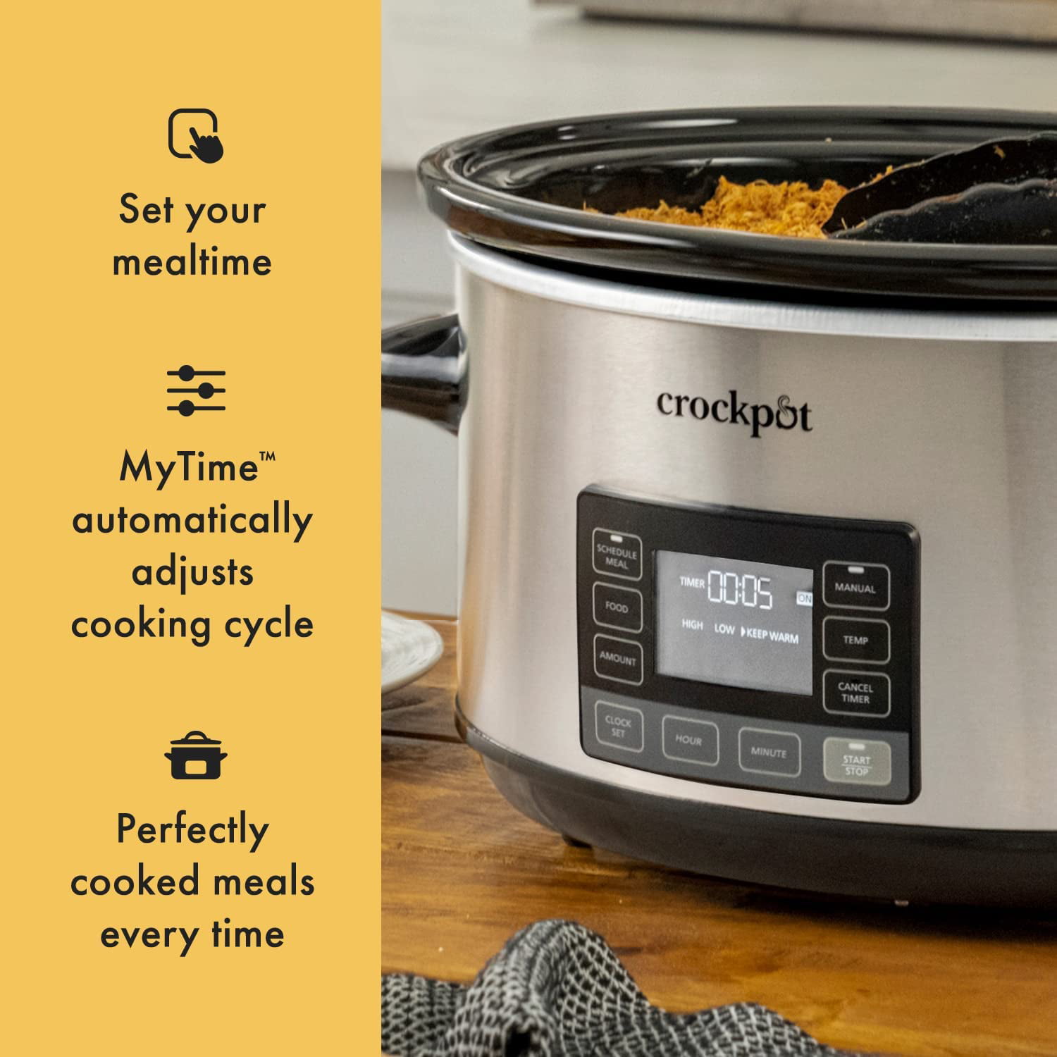 Portable 7 Quart Slow Cooker with Locking Lid and Auto Adjust Cook