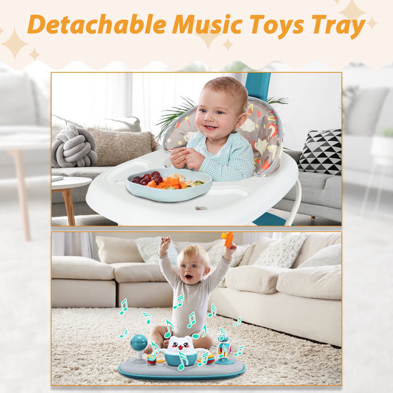 Activity Baby Walker for Girls and Boys, 5-in-1 Baby Walker with Music Toys, Height Adjustable, Green