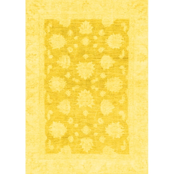 Ahgly Company Machine Washable Indoor Rectangle Oriental Yellow Traditional Area Rugs, 5' x 8'