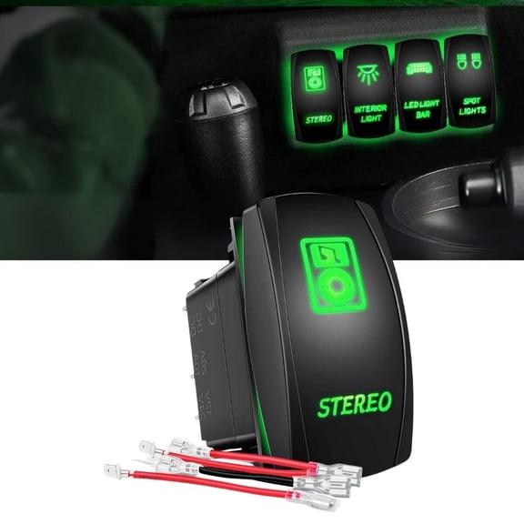 Waywe Stereo Rocker Switch Led Light Bar Switches 5Pin Laser On Off SPST switches Green 20A 12V 10A 24V with Jumper Wires Set for Cars Trucks RVs