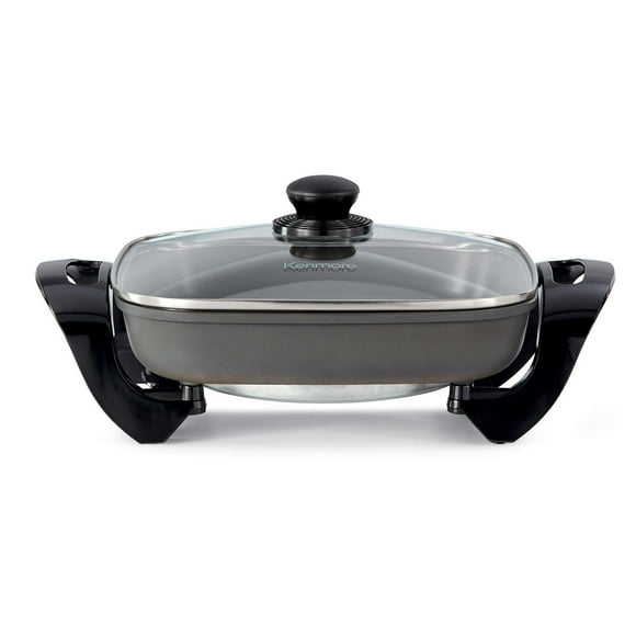 Kenmore Non-Stick Electric Skillet, 12x12" with Glass Lid, Black/Grey