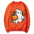 thumbnail image 4 of CLOISE Halloween Sweatshirts Women Trendy Ghost Graphic Pullover Sweatshirts Fall Long Sleeve Round Neck Hoodies Shirts Comfy Tees Halloween Gift Clothes Orange M Trick, 4 of 5
