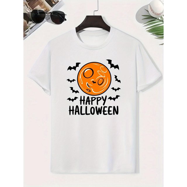 Halloween T-shirt - Cotton Boys T-Shirt - Lightweight, Comfortable Short Sleeve Top with Playful Halloween Design, Black with Festive Elements, Perfect for Kids, Summer Clothing, Halloween Clothing
