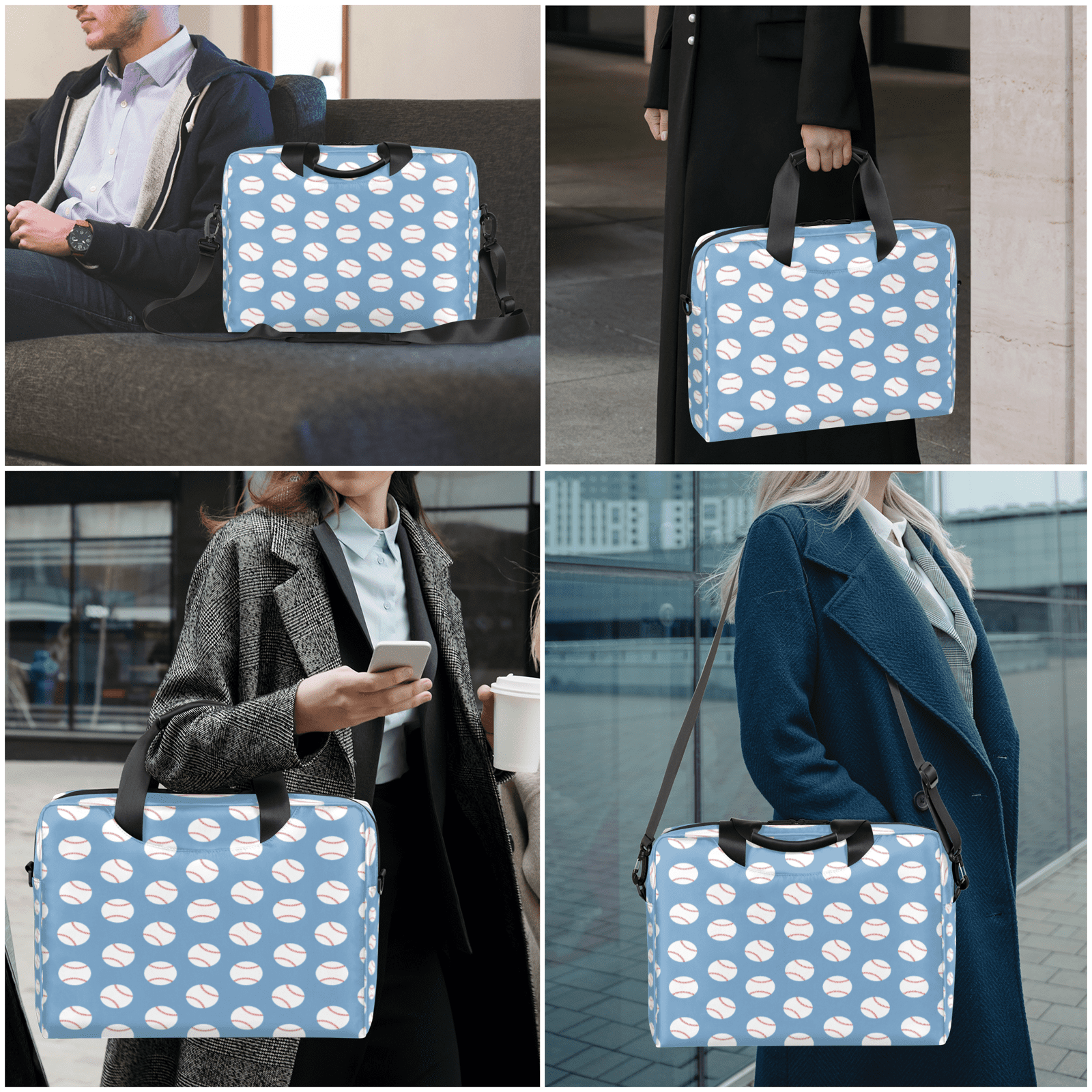 Herdesigns Baseball Blue Laptop Bag for Women Men, Computer Case Briefcase Messenger Bags, 15-15.6 inch Laptop Sleeve Shoulder Bag