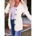 thumbnail image 4 of Women'S 2025 Fall Long Sleeve Cable Knit Sweater Open Front Cardigan Button Loose Outerwear Cream White XXL, 4 of 7