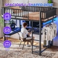 thumbnail image 2 of Full Size Metal Loft Bed with Desk and Charging Station, UHOMEPRO Heavy Duty Metal Loft Bed Frame with LED Light, Computer Tower Tray, Hanging Rail, Guardrails and Ladder for Adults, Teens, Dorms, 2 of 10