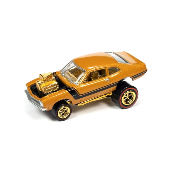 1972 Ford Maverick, Solar Gold w/Black Stripe - Johnny Lightning JLSF023/48B - 1/64 Scale Diecast Model Car