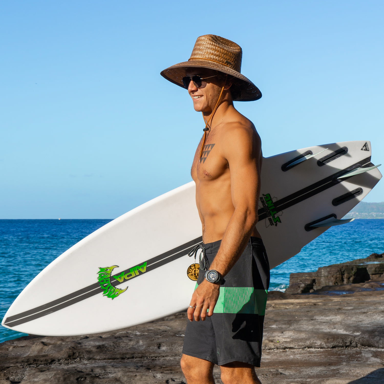 Panama Jack Lifeguard Sun Hat - Palm Fiber Straw, 5 Bound Big Brim, Chin  Strap with Toggle, Logo Badge (Natural, One Size Fits Most) 