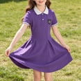 thumbnail image 6 of Girls School Uniform Dress Elegant School Style Girl Dress with Color Contrast Collar Defined Waist for Everyday Casual Campus Wear Girls Purple 9 Years, 6 of 8