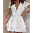 thumbnail image 5 of Vestido PRETTYGARDEN 2025 de escote en V, manga corta, color blanco, talla L, 5 of 5
